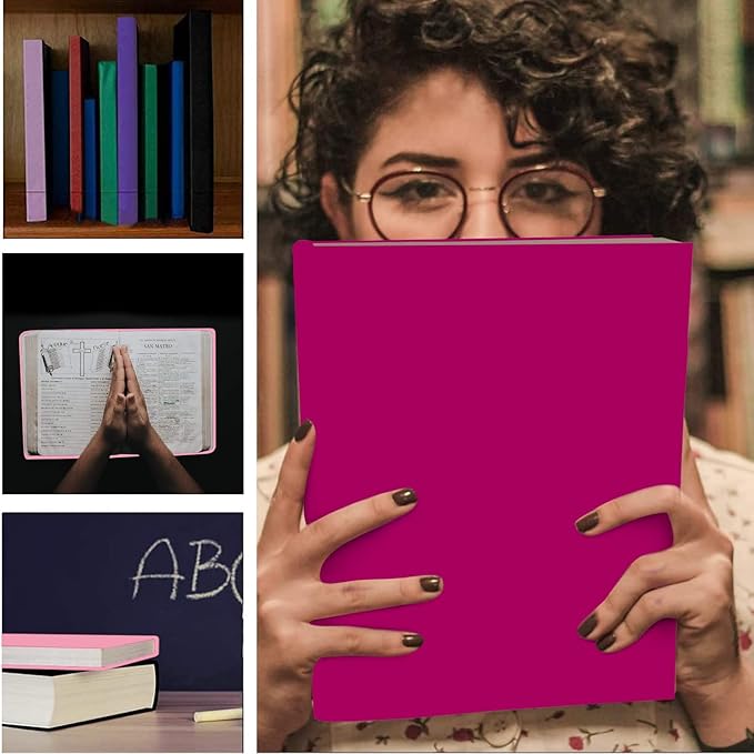 2 Pack Stretchable Book Sleeve Covers, for Paperbacks Hardcover Textbooks up to 9" x 12", Office Supplies with Free Sticker Labels (Rose Red + Pink)