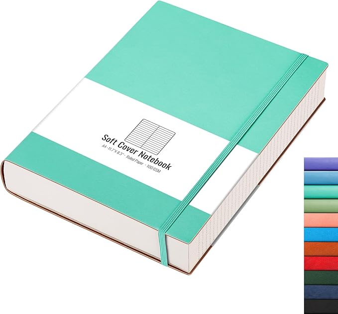 AHGXG A4 Notebooks College Ruled - 320 Pages Large Notebooks for Work, 8.5''×11'', 100gsm Thick Paper, Leather Softcover Thick Journal for Women Writing - Mint