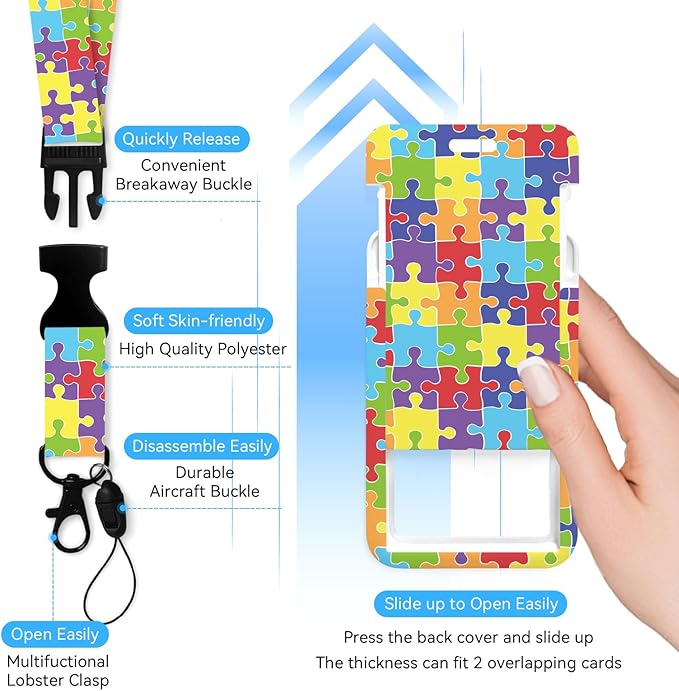 Puzzle Badge Holder with Retractable Reel and Breakaway Lanyard，Badge Clips Retractable Heavy Duty Badge Reel，Funny Keychain，ID Holder with Breakaway Lanyard for School Nurse Office Teen