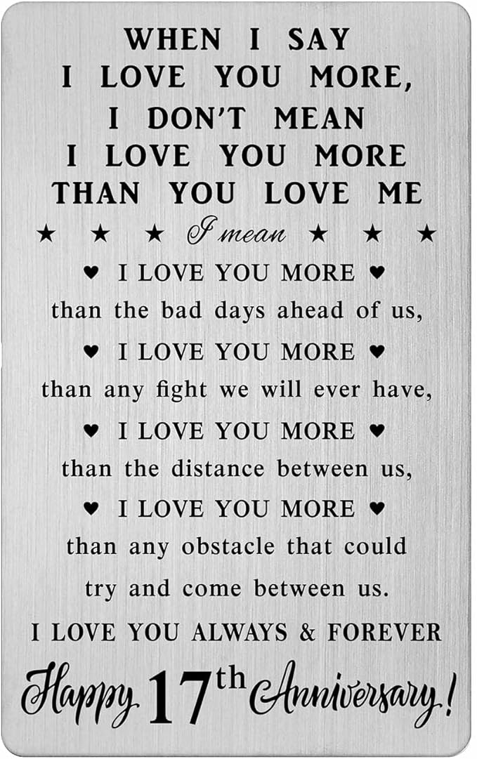 CPLJW 17th Happy Anniversary Wallet Card Gifts for Men Husband, 17 Year yr Anniversary Romantic Gifts for Him