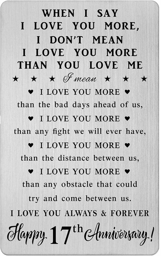 CPLJW 17th Happy Anniversary Wallet Card Gifts for Men Husband, 17 Year yr Anniversary Romantic Gifts for Him