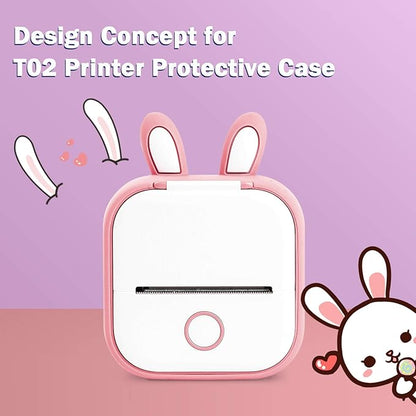 Memoking T02 Protective Case-Bunny Ears Shape Soft Silicone BPA-Free Cute Design Printer Cover, Compatible with T02 Mini Bluetooth Wireless Portable Mobile Pocket Printer, Pink