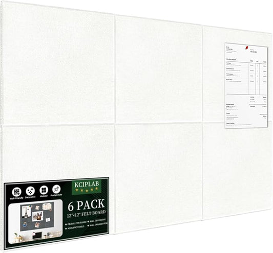 Large Cork Bulletin Board for Wall 36"x24", 6 Pack Felt Wall Tiles with 50 Pushpins, 30 Safe Removable Adhesive Tabs, Decorative Pin Board Tack Board for Office Home School, White