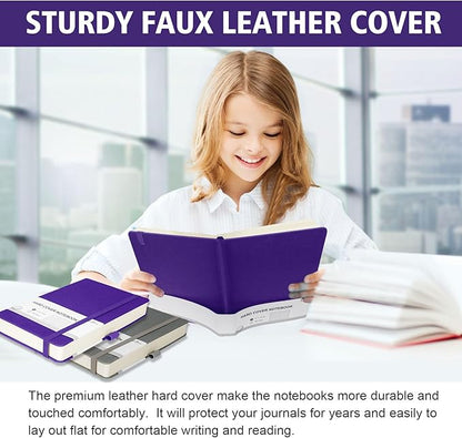 Lined Journal Notebook, 360 Numbered Pages(With page number), Thick Journal for Writing A5 College Ruled Notebook, 100gsm Lined Paper, Leather Hardcover, 5.75'' X 8.38''-1 Pack, Purple