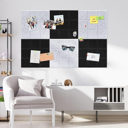 Smarpau 12 Pack Felt Cork Board Tiles 48"x36" Large Cork Board with Safe Removable Adhesive Tabs Square Cork Bulletin Board for Home Office Pin Board Tack Board Light Camel