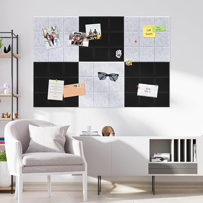 Smarpau Large Cork Bulletin Board 48"x36" Cork Board Wall Tiles 12 Pack Corkboards for Walls Cork Board Felt Board Tiles for Office Home Gray Pin Board Tack Board Squares Alternative