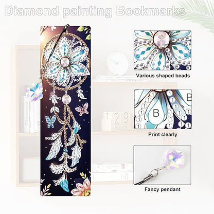 4 Pieces Diamond Painting Bookmarks for Adults 5D Rhinestone Art Bookmarks Dreamcatcher Art Beautiful Butterfly Bookmarks DIY Diamond Painting Bookmarks with Tassels Crafts Supplies