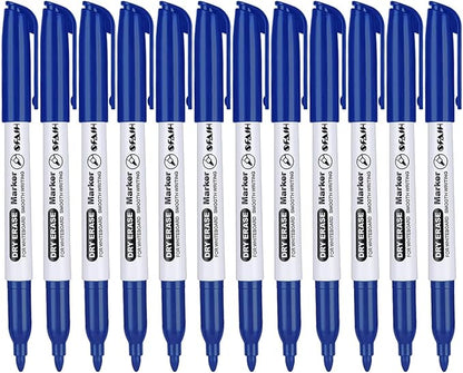 SFAIH Fine Tip Dry Erase Markers - 12 Pack Blue Whiteboard Erasable Markers Bulk for Kids Adults, Ideal for Classroom School Office Home Use on White Board, Non-Toxic Easy Clean