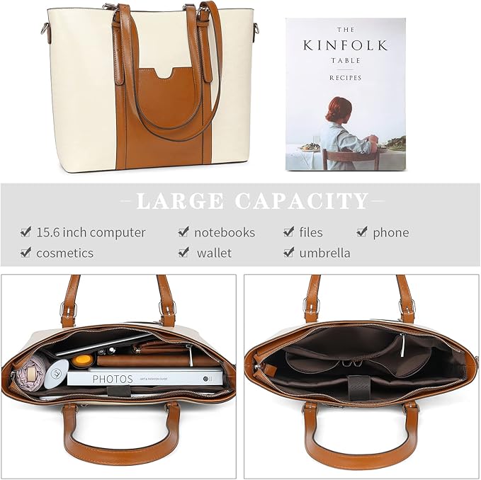 Telena Laptop Tote Bag for Women, 15.6 Inch Shoulder Tote Bag Leather Briefcase for Women, Large Capacity Handbag Bags