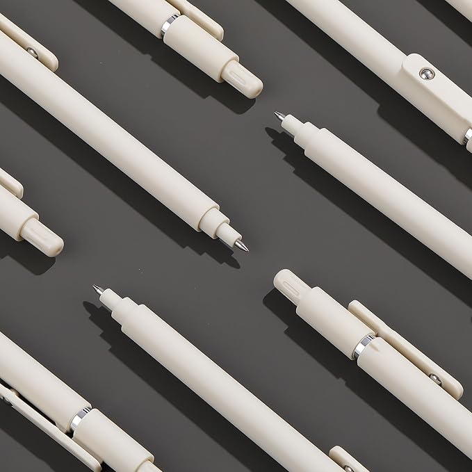 RIANCY Aesthetic Pens Beige Pens 5Pcs 0.5mm Quick Dry Black Ink Gel Pens Fine Point Smooth Writing Cute Pen Japanese Stationary Home Work Essentials Nurse School Gifts office supplies