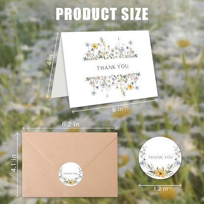 Thank You Cards with Envelopes(25 pack 4x6), Blank Cards with 5 Wildflower Designs, Perfect for Bridal Shower, Baby Shower, Wedding, Birthday, All Occasion