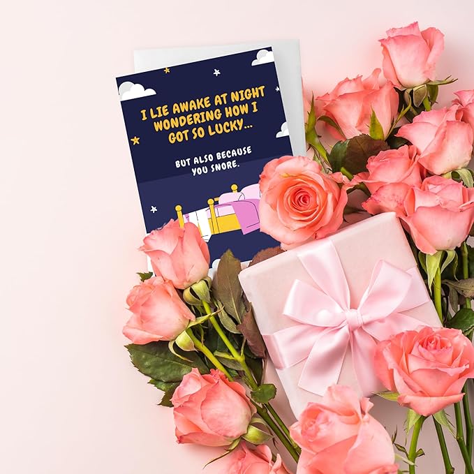ALY LOU Funny Anniversary Card for Husband, Birthday Card for Her Him/Husband Boyfriend/Girlfriend Wife/Sarcastic Vday Greeting Card (I lie awake at night wondering how I got to lucky ... snore)
