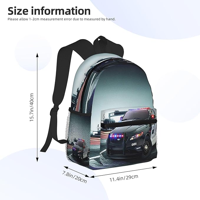 Police Car Backpack Travel Laptop Backpacks Police Ruckasck Book Bags School Bag for Boys Girls Kids Childrens Teenager Men Women