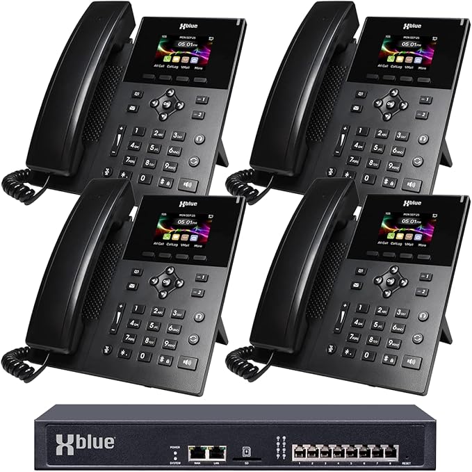 XBLUE QB2 System Bundle with 4 IP5g IP Phones Including Auto Attendant, Voicemail, Cell & Remote Phone Extensions & Call Recording