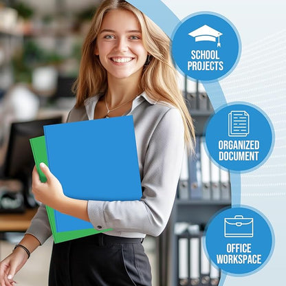 Folders with Pockets, IntoJoy 100 Pack Two Pocket Folders Business Card Holder Folders with Prongs for School Office Filing Cabinet Resume Portfolio (Colored