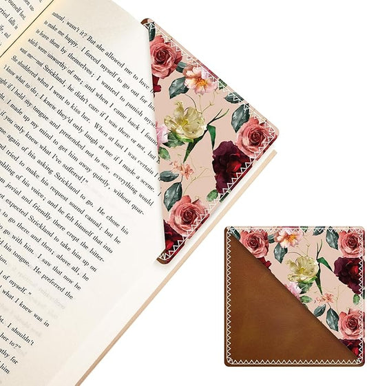 Personalized Leather Bookmarks, Fun & Cute Book Accessories for Reading Lovers, Unbreakable Page Markers for Women Men Girls Boys Student Teacher Kids Retirement Birthday Gifts (Red Rose)