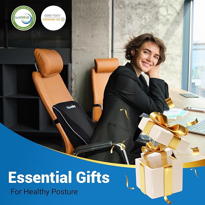 Lumbar Support Pillow for Office Chair Car, Gaming Chair Lower Back Pain Relief Memory Foam Cushion with Greeting Card,3D Mesh Cover Ergonomic Orthopedic Back Rest,Happy Birthday Gift Box for Women