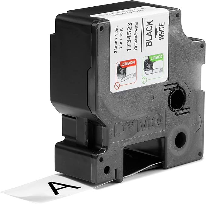 DYMO Rhino Industrial Permanent Polyester Labels, 1", Black Print on White Tape