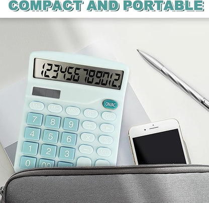Basic Calculator with Comfortable Large LCD Display, 12 Digits Calculators Desktop, Tilt Screen, Big Button, Desk Calculator with Dual Power (Solar & Battery Included) (Blue)