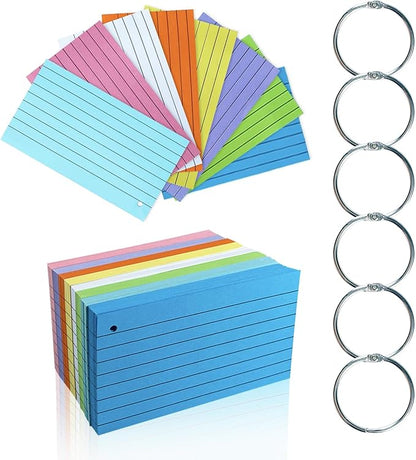 TFLFL Index Paper Cards 3x5 Inch, 300PCS Flash Cards with Rings, Thin Paper 8 Colors Ruled Index Cards, Assorted Lined Colored Flashcards, Study Card Note Cards Memo Pad for Office School