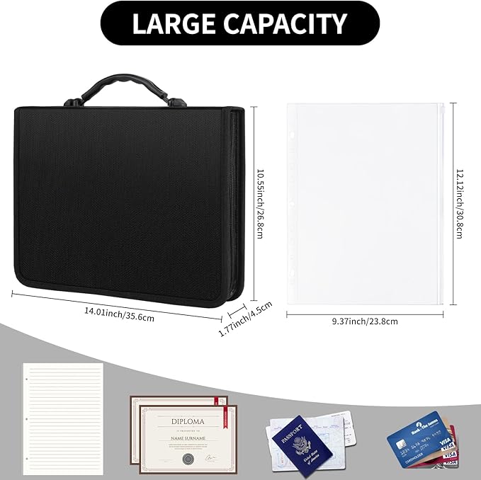 Accordion File Organizer,13 Pockets Important Document Organizer with Life Binder,Fireproof Expanding File Folder,Portable Binder Organizer with Handle,With 5 Binder Pockets and Labels for Business