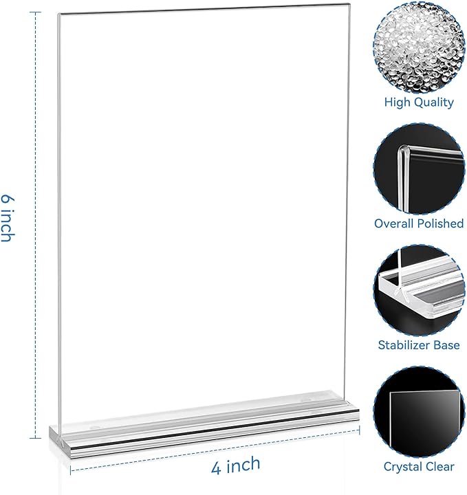 EHWINE 24 Pack Acrylic Sign Holder 4x6, Double-Sided Stand up Table Top Sign Holders, Clear Acrylic Picture Frame Paper Holder Display Stand for Office Business Store Wedding Party