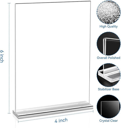 EHWINE 24 Pack Acrylic Sign Holder 4x6, Double-Sided Stand up Table Top Sign Holders, Clear Acrylic Picture Frame Paper Holder Display Stand for Office Business Store Wedding Party