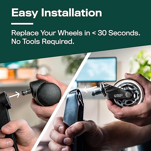 The Office Oasis Original Roller Style Office Chair Wheels (As Seen On PBS) - Smooth & Quiet Casters - Safe for Hardwood Floors & Carpet - Easy Install with Universal Fit - Set of 5 - Silver