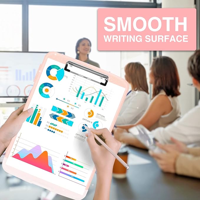 Sooez Glitter Clipboard with Storage, High Capacity Storage Clipboard with Pen Holder, Cute Clip Boards 8.5x11 with Low Profile Clip, Sparkle Plastic Clipboard Case Box for Women & Kids, Side Opening