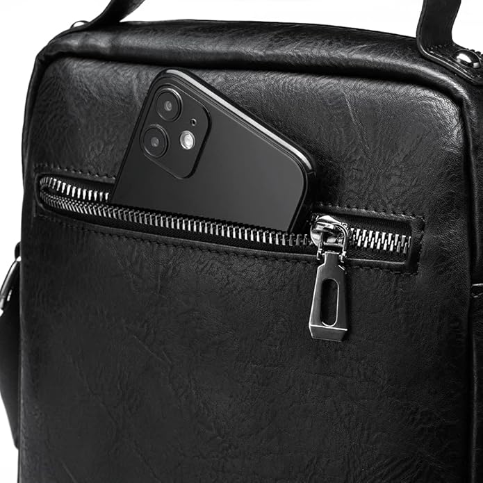 Hebetag Small Leather Sling Shoulder Bag Messenger Pack for Men Women Outdoor Travel Business