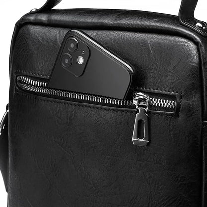 Hebetag Small Leather Sling Shoulder Bag Messenger Pack for Men Women Outdoor Travel Business