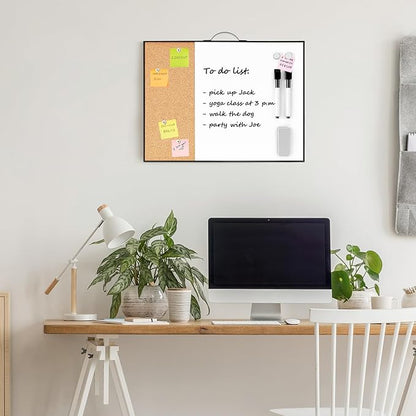 Small Cork Board Whiteboard Combo - 12" X 16" Portable Aluminum Black Framed Magnetic Dry Erase Board for Wall, Mini Bulletin CorkBoard with a Handle for Office, Home and School