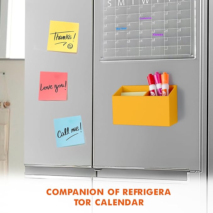 BEYGORM Magnetic Dry Erase Marker Holder for Whiteboard,Non-slip Acrylic Magnet Pen Holder for Fridge Refrigerator,Locker Organizer for Work,Locker Accessories,Pencil Cup for Desk(Orange)