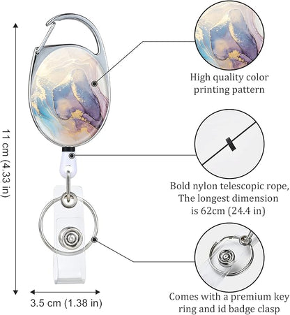 Badge Reels Retractable，Double Sided Color Print Pattern Retractable Badge Holders，with Retractable Keychain, Badge Clip and Key Ring，Durable Nylon Retractable Rope