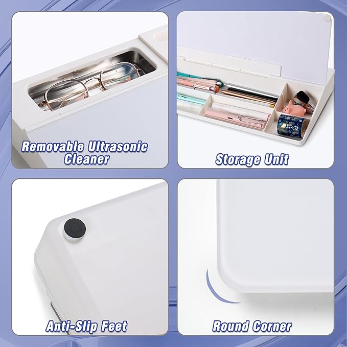 SELEAD Desktop Glass Whiteboard with Ultrasonic Cleaner Machine - Dry Erase White Board Computer Pad Keyboard Stand with Organizer for Home, School, Office Desk Accessories