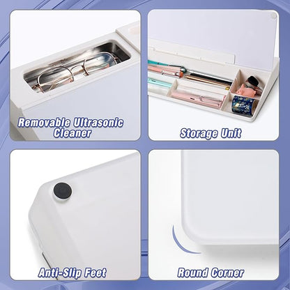 SELEAD Desktop Glass Whiteboard with Ultrasonic Cleaner Machine - Dry Erase White Board Computer Pad Keyboard Stand with Organizer for Home, School, Office Desk Accessories