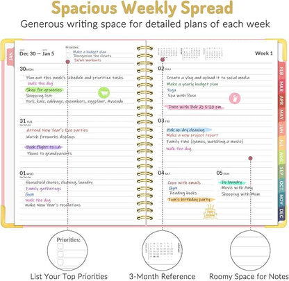 Forvencer 2025 Planner, Hardcover Weekly and Monthly Planner, January 2025 - December 2025, 6" x 8", Spiral Calendar Planner with Tabs, Exquisite Daily Organizer Notebook with Inner Pocket, Agenda Journal for Office Home School, A5 Size, Pink