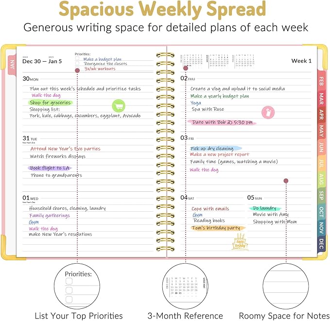 Forvencer 2025 Planner, Hardcover Weekly and Monthly Planner, January 2025 - December 2025, 6" x 8", Spiral Calendar Planner with Tabs, Exquisite Daily Organizer Notebook with Inner Pocket, Agenda Journal for Office Home School, A5 Size, Olive Green