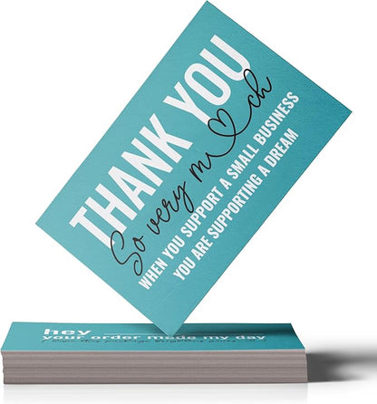 ITZAMNA Thank you for supporting small business cards Customer appreciation note cards Pink Script with Heart Pack of 100 Bird egg color