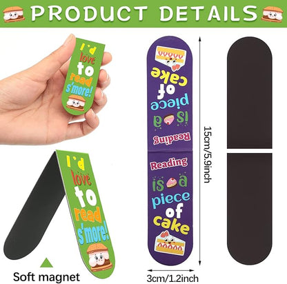 48 Pack Scented Bookmarks Magnetic Scratch and Sniff Bookmarks Fruit Food Bookmarks for Kids Cute Bookmarks with Sayings Christmas Bookmarks for Kids Students Teens Teachers (Food Flavor)