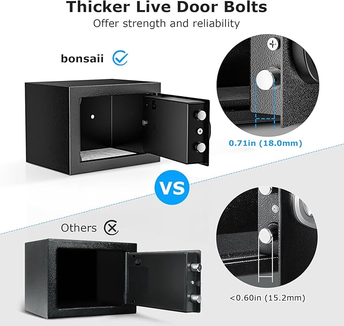 Bonsaii Safe Box with Key Lock, Steel Security Lock Box, 0.23 Cubic Feet, 9.06" W x 6.69" D x 6.69" H, Small Hidden Safe for Cash Jewelry