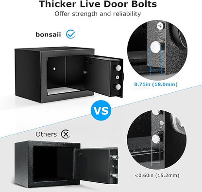 Bonsaii Safe Box with Key Lock, Steel Security Lock Box, 0.23 Cubic Feet, 9.06" W x 6.69" D x 6.69" H, Small Hidden Safe for Cash Jewelry