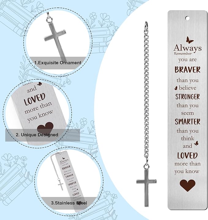 Christian Metal Bookmarks Gifts - 2Pcs Inspirational Bible Verse Bookmarks Gift for Book Lovers Pretty Bookmarker with Cross Pendant for Women Religious Book Mark Gifts for Friends