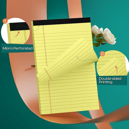 12 Pack Note Pads 5x8 Inch Small Yellow Legal Pads 5x8 In 50 Sheets Notepad College Ruled Small Writing Pads Perforated Pages Paper Pads 80GSM Recycled Paper Notepads for Home, Office, or School