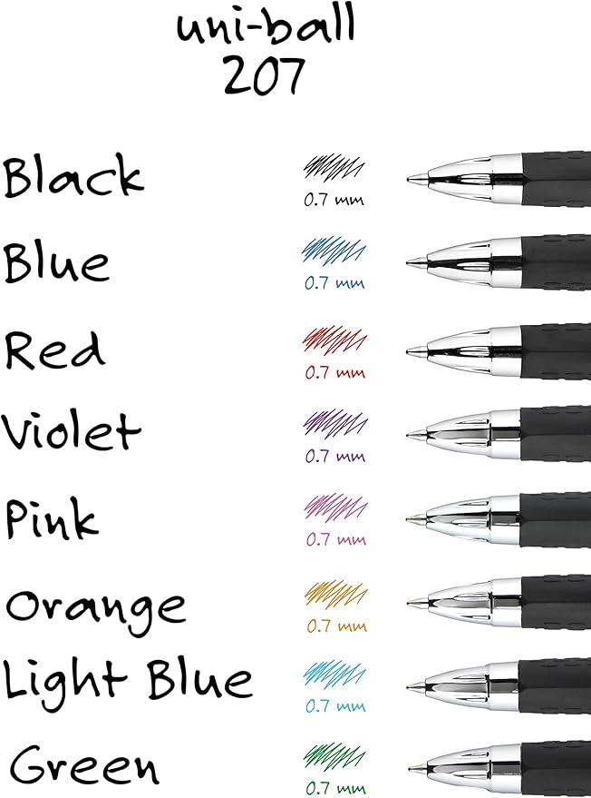Black Retractable Gel, 2 Pack with Medium Points, Uni-Ball 207 Signo Click Pens are Fraud Proof and the Best Office , Nursing , Business , School , and Bible Pens