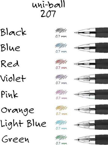 Black Retractable Gel, 2 Pack with Medium Points, Uni-Ball 207 Signo Click Pens are Fraud Proof and the Best Office , Nursing , Business , School , and Bible Pens