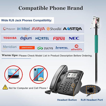 Callez RJ9 Telephone Headset Dual for Polycom Phone with Noise Cancelling Mic & Corded Office Phone Headset Compatible with Polycom Avaya Plantronics Mitel ShoreTel Digium Nortel Landline Phones