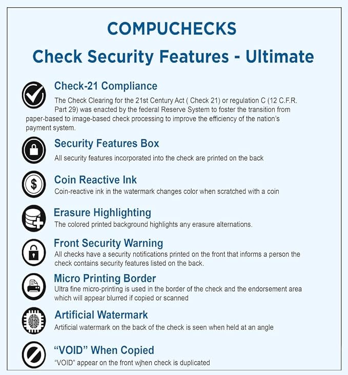Compuchecks Check on Top Blank Check Paper - 100 Pack, Quick-Books & Laser Printer Compatible - Security Business Checks with Voucher - 8.5" x 11" Green Diamond