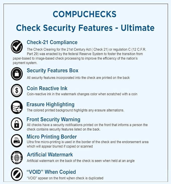 Compuchecks Check on Top Blank Check Paper - 100 Pack, Quick-Books & Laser Printer Compatible - Security Business Checks with Voucher - 8.5" x 11" Green Marble
