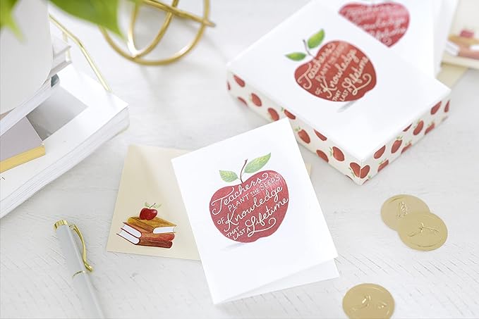 Papyrus Blank Cards with Envelopes, Apple for Teacher (14-Count)